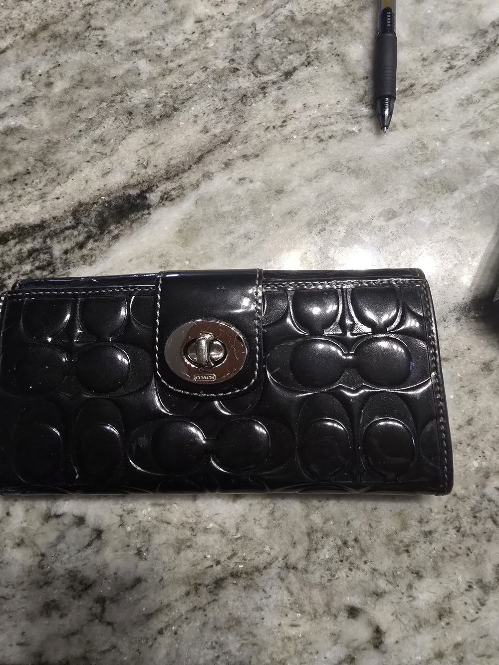 Coach Black Patent Leather Wallet with Turn-Lock Closure